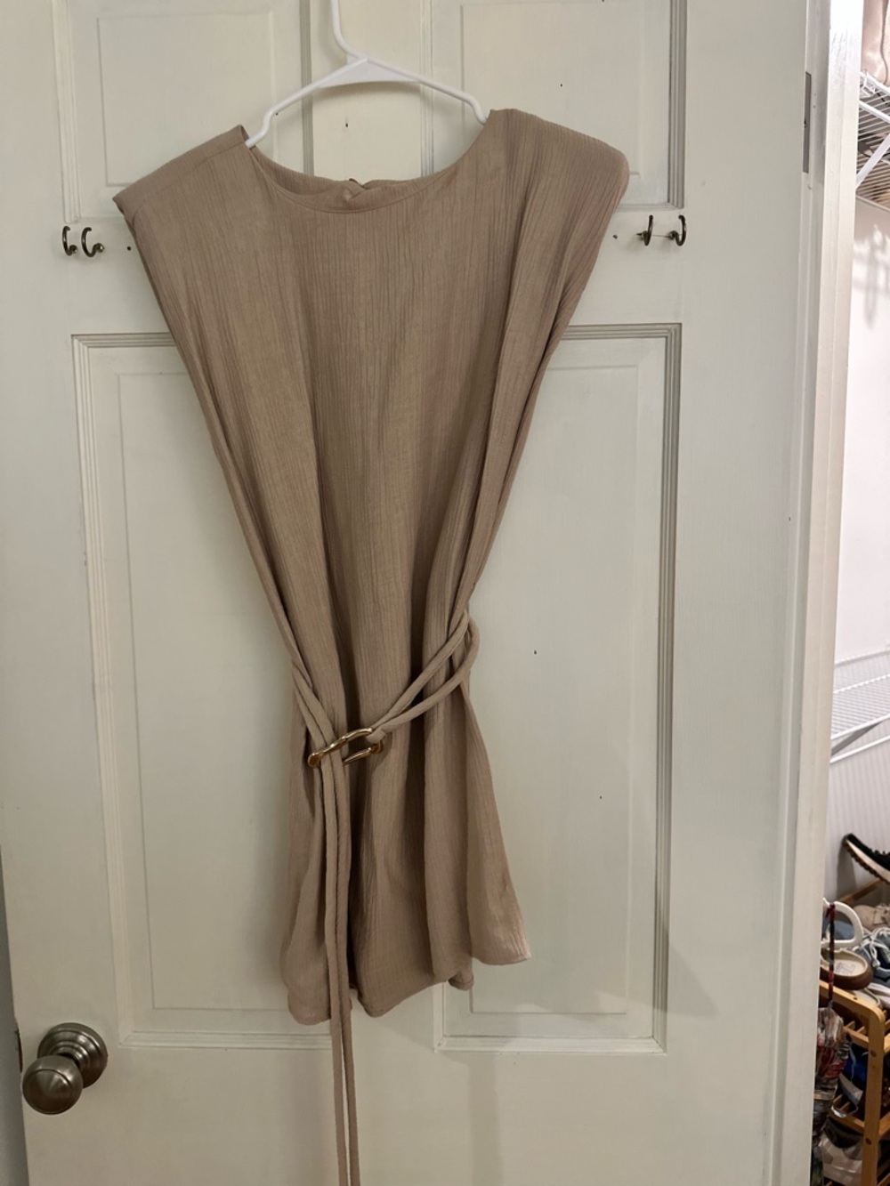 Zara Neutral Beige Crinkle Long Sleeve Blouse